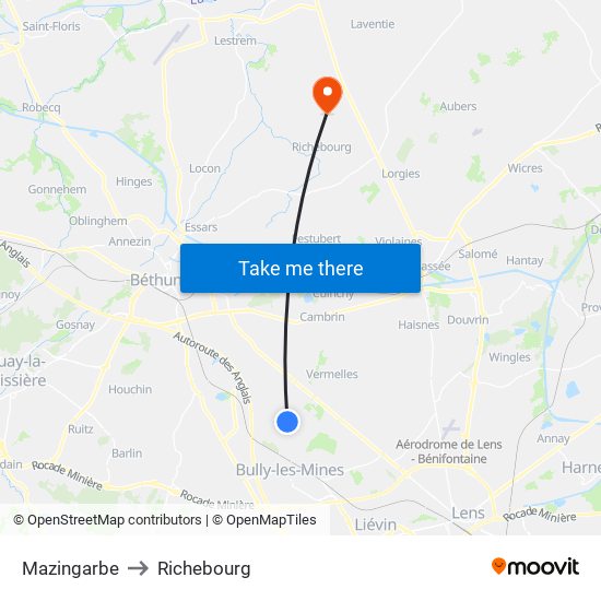 Mazingarbe to Richebourg map