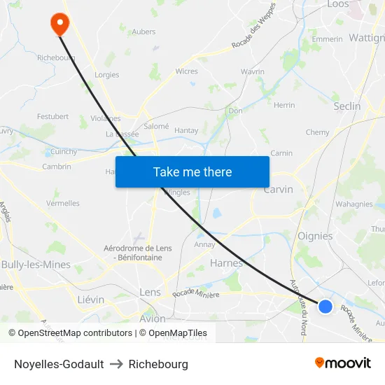 Noyelles-Godault to Richebourg map