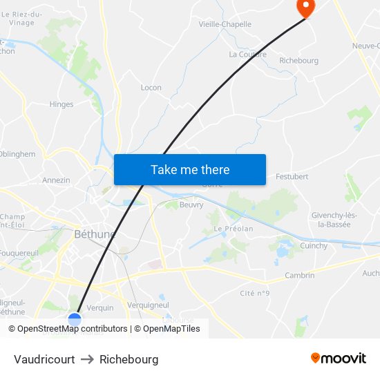 Vaudricourt to Richebourg map