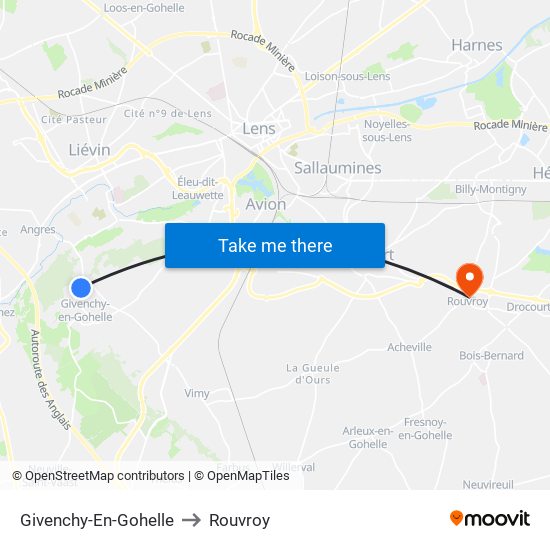 Givenchy-En-Gohelle to Rouvroy map