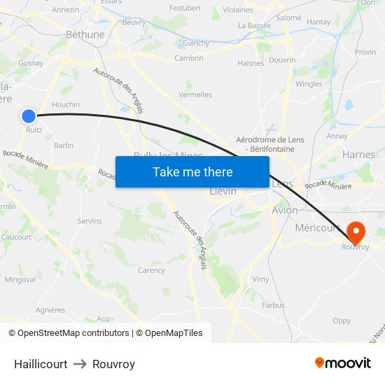 Haillicourt to Rouvroy map