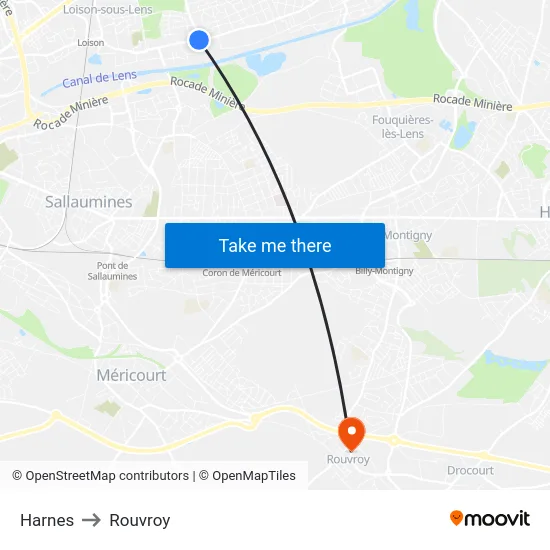 Harnes to Rouvroy map