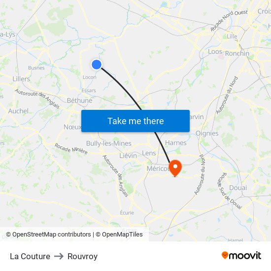 La Couture to Rouvroy map