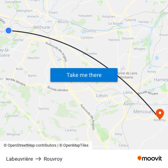 Labeuvrière to Rouvroy map