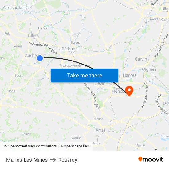 Marles-Les-Mines to Rouvroy map