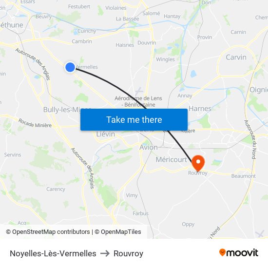 Noyelles-Lès-Vermelles to Rouvroy map