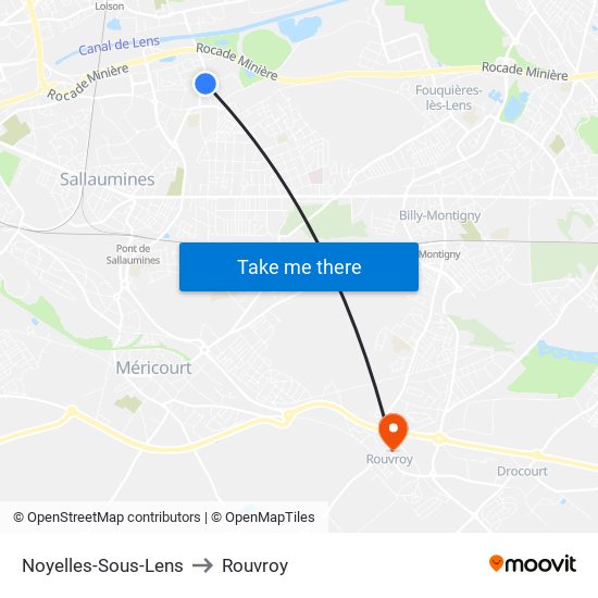 Noyelles-Sous-Lens to Rouvroy map