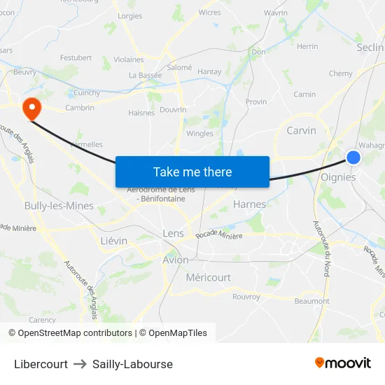 Libercourt to Sailly-Labourse map