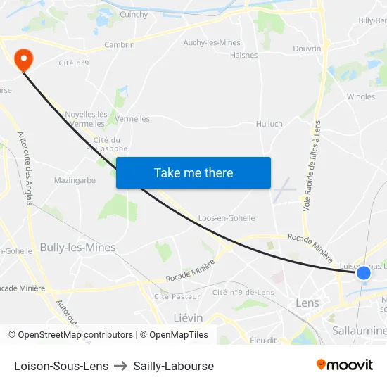 Loison-Sous-Lens to Sailly-Labourse map