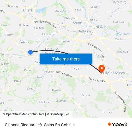 Calonne-Ricouart to Sains-En-Gohelle map