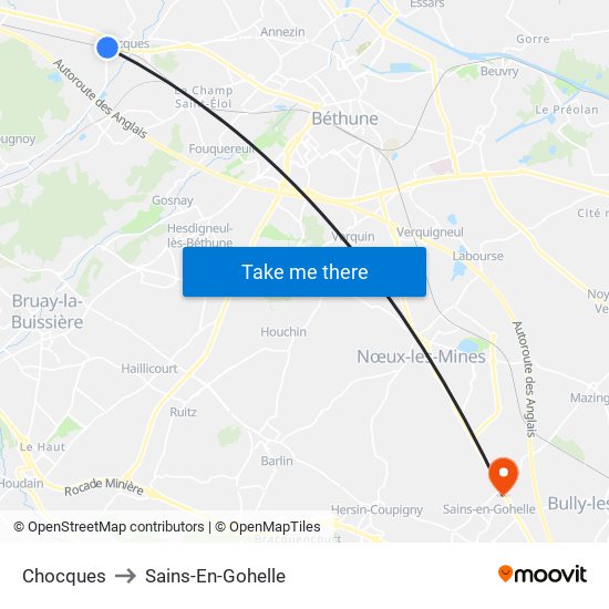 Chocques to Sains-En-Gohelle map