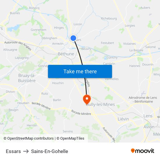 Essars to Sains-En-Gohelle map