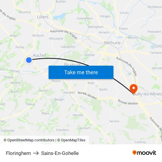 Floringhem to Sains-En-Gohelle map