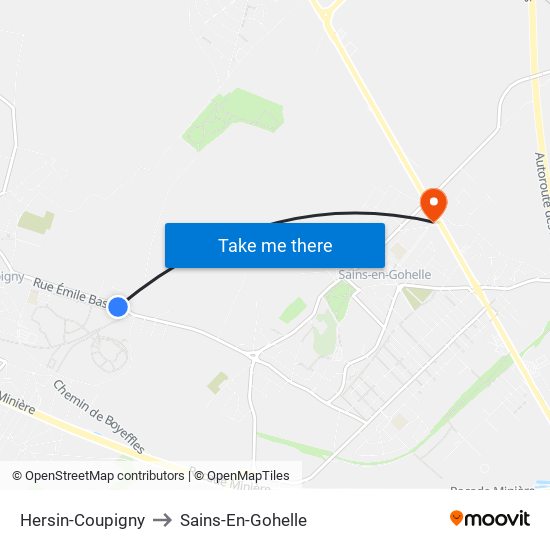 Hersin-Coupigny to Sains-En-Gohelle map