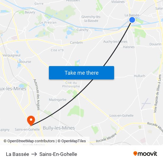 La Bassée to Sains-En-Gohelle map