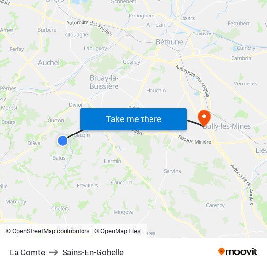 La Comté to Sains-En-Gohelle map