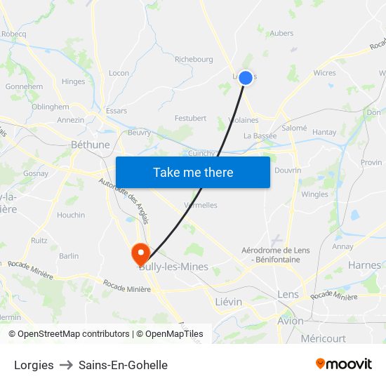 Lorgies to Sains-En-Gohelle map