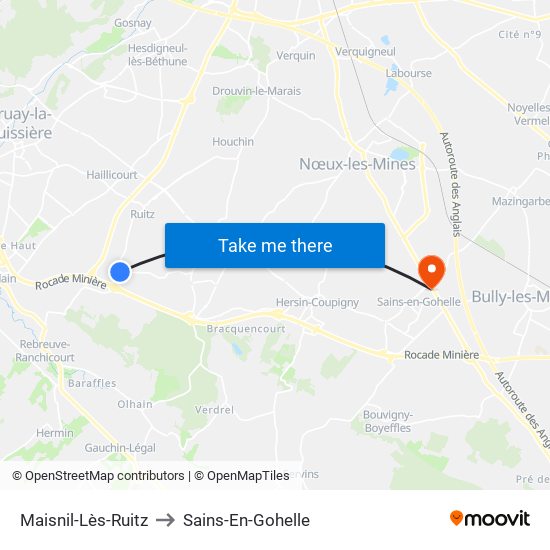 Maisnil-Lès-Ruitz to Sains-En-Gohelle map
