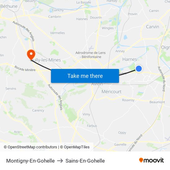Montigny-En-Gohelle to Sains-En-Gohelle map