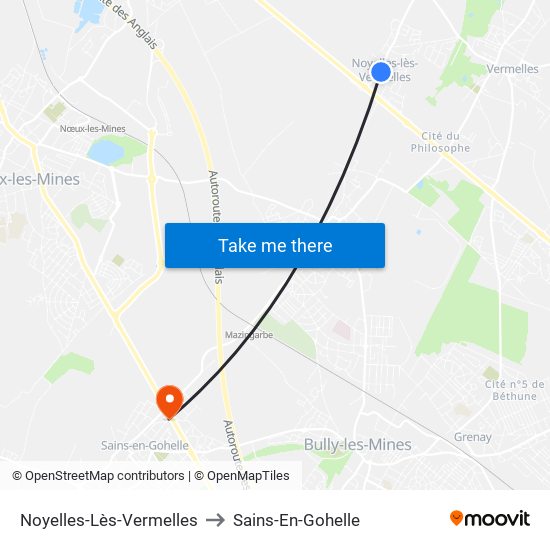 Noyelles-Lès-Vermelles to Sains-En-Gohelle map