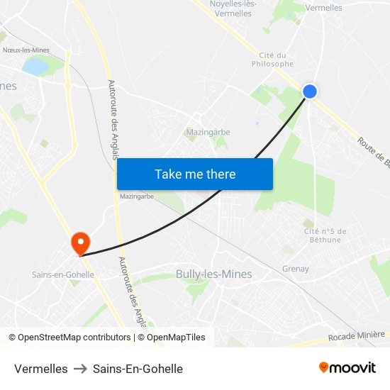 Vermelles to Sains-En-Gohelle map