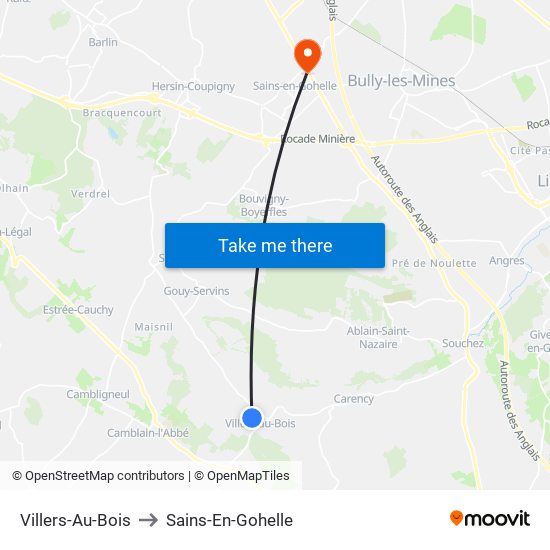 Villers-Au-Bois to Sains-En-Gohelle map