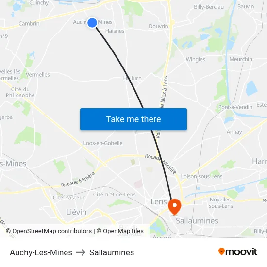 Auchy-Les-Mines to Sallaumines map