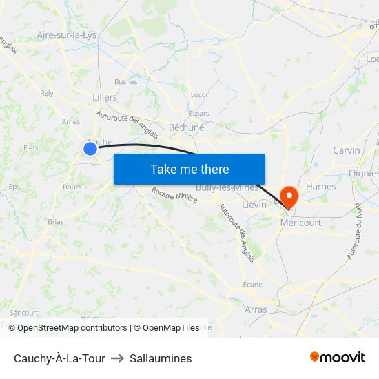 Cauchy-À-La-Tour to Sallaumines map