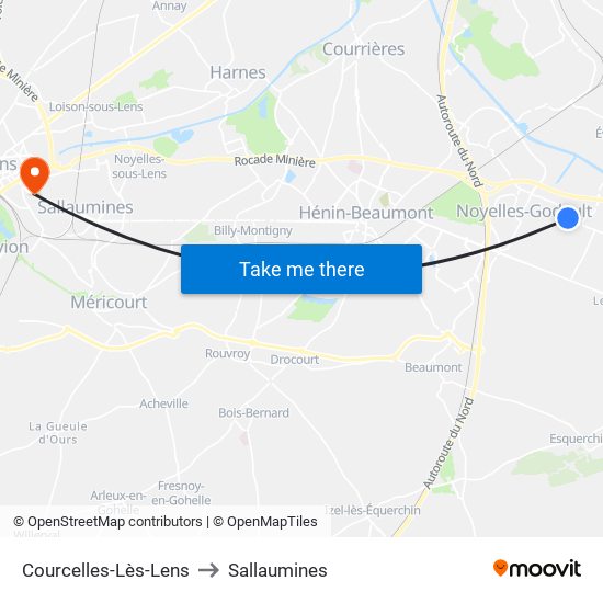 Courcelles-Lès-Lens to Sallaumines map