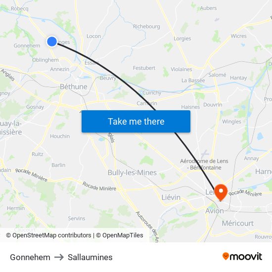 Gonnehem to Sallaumines map