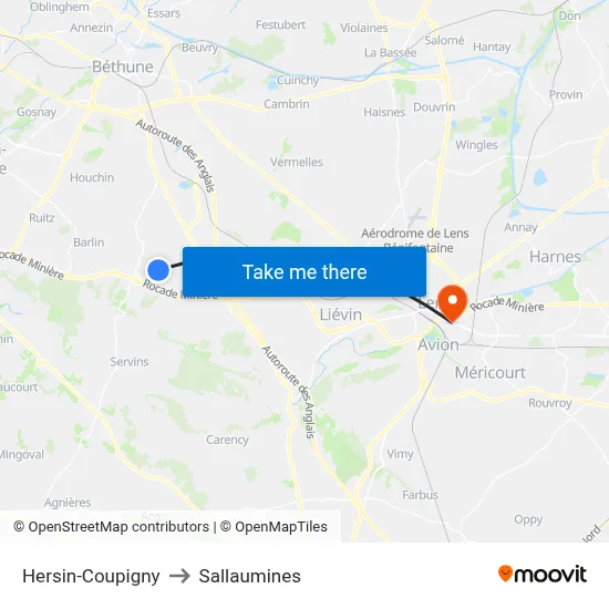 Hersin-Coupigny to Sallaumines map