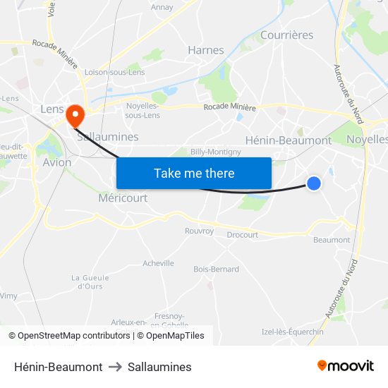 Hénin-Beaumont to Sallaumines map