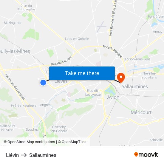 Liévin to Sallaumines map