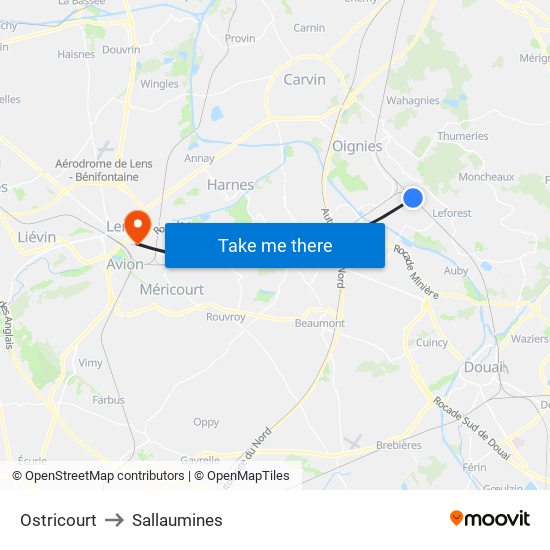 Ostricourt to Sallaumines map