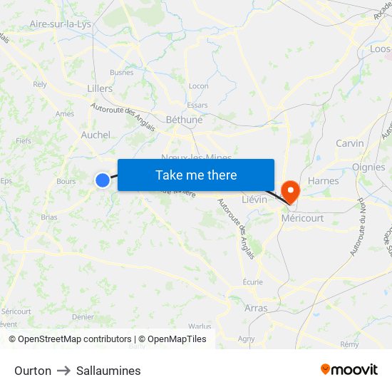 Ourton to Sallaumines map