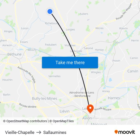 Vieille-Chapelle to Sallaumines map