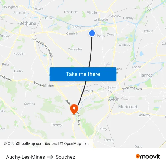 Auchy-Les-Mines to Souchez map