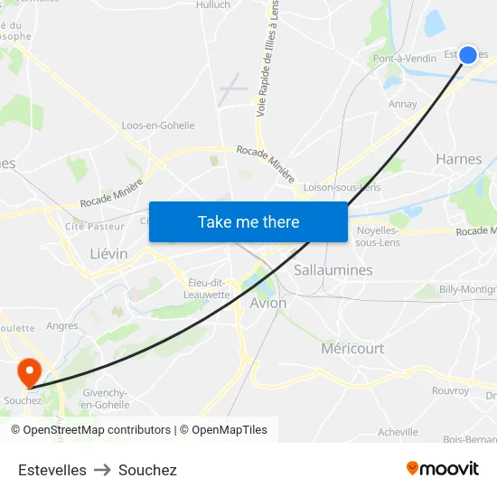 Estevelles to Souchez map