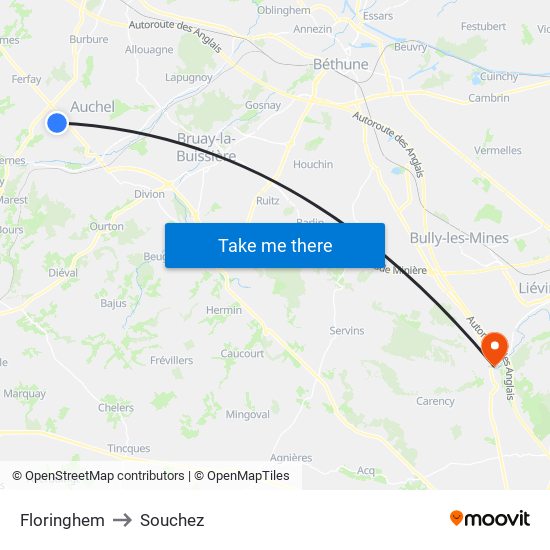 Floringhem to Souchez map