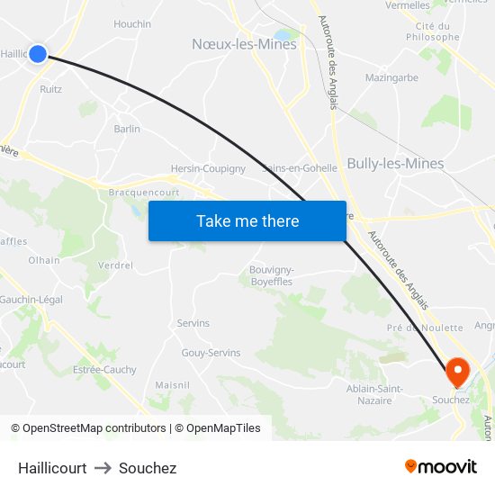 Haillicourt to Souchez map