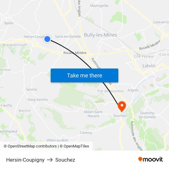 Hersin-Coupigny to Souchez map