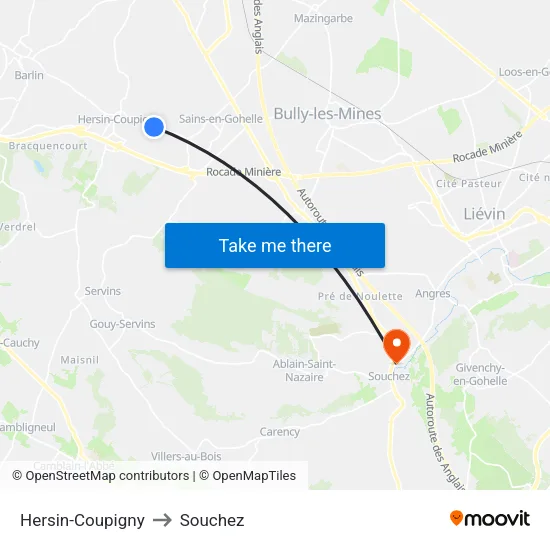 Hersin-Coupigny to Souchez map