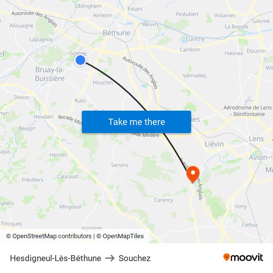 Hesdigneul-Lès-Béthune to Souchez map