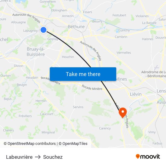 Labeuvrière to Souchez map