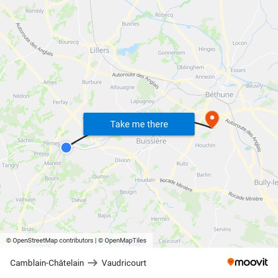 Camblain-Châtelain to Vaudricourt map