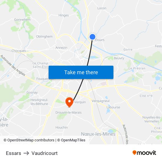 Essars to Vaudricourt map