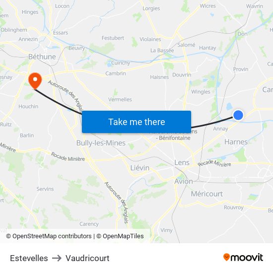 Estevelles to Vaudricourt map