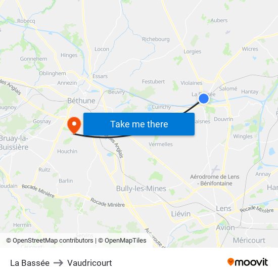 La Bassée to Vaudricourt map