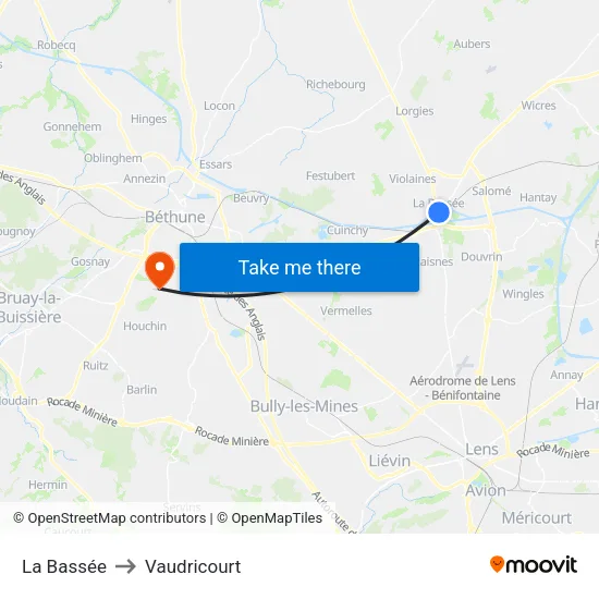 La Bassée to Vaudricourt map