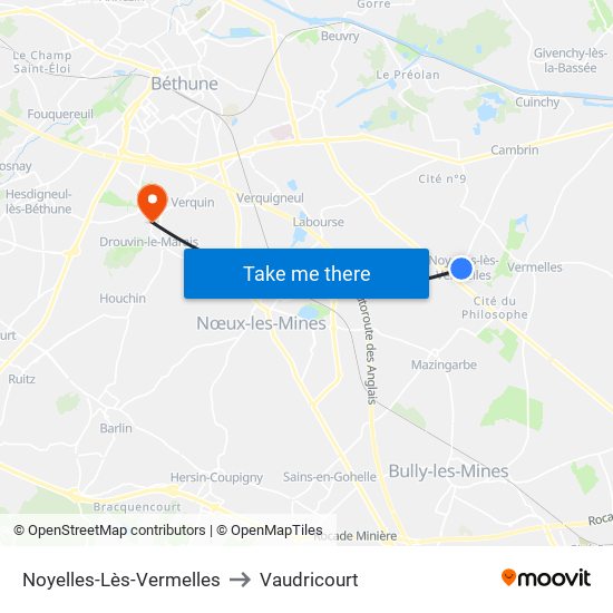 Noyelles-Lès-Vermelles to Vaudricourt map